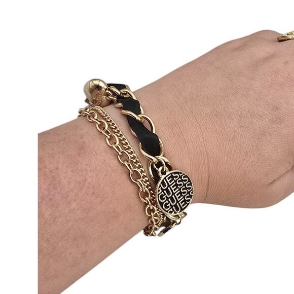 Guess Gold-Tone Charm Bracelet with Black Ribbon Detail - Picture 1 of 8